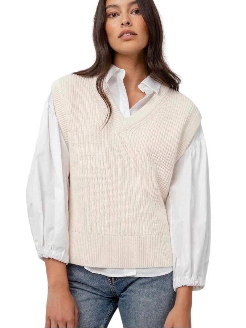 Rails Chandler Cream V-Neck Knit Sweater Vest Cotton/Cashmere